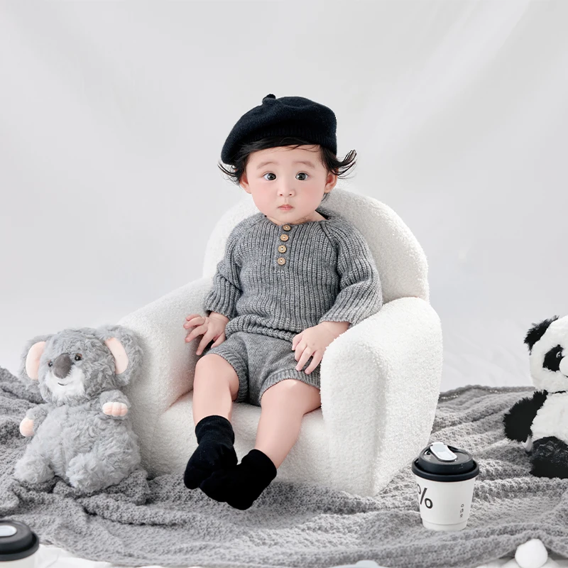 3-4M Baby Girl Tinta unita Manica lunga Abiti Invernali Vestiti appena nati 2 pezzi Set con berretto Cappello Calzini Puntelli per fotografia neonato