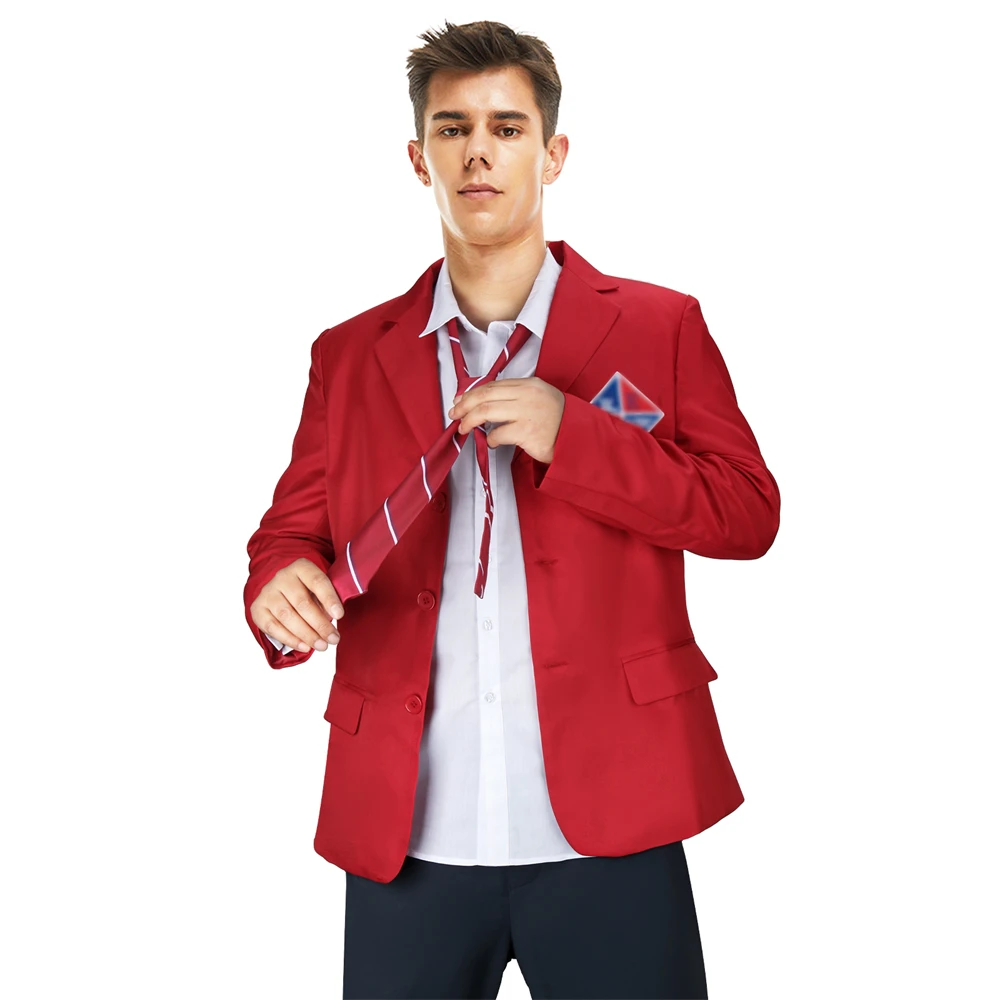 Rebelde Schuluniform für Männer großer Junge High School Kostüm rote Jacke Hemd Krawatte voller Satz männlich ews Outfits