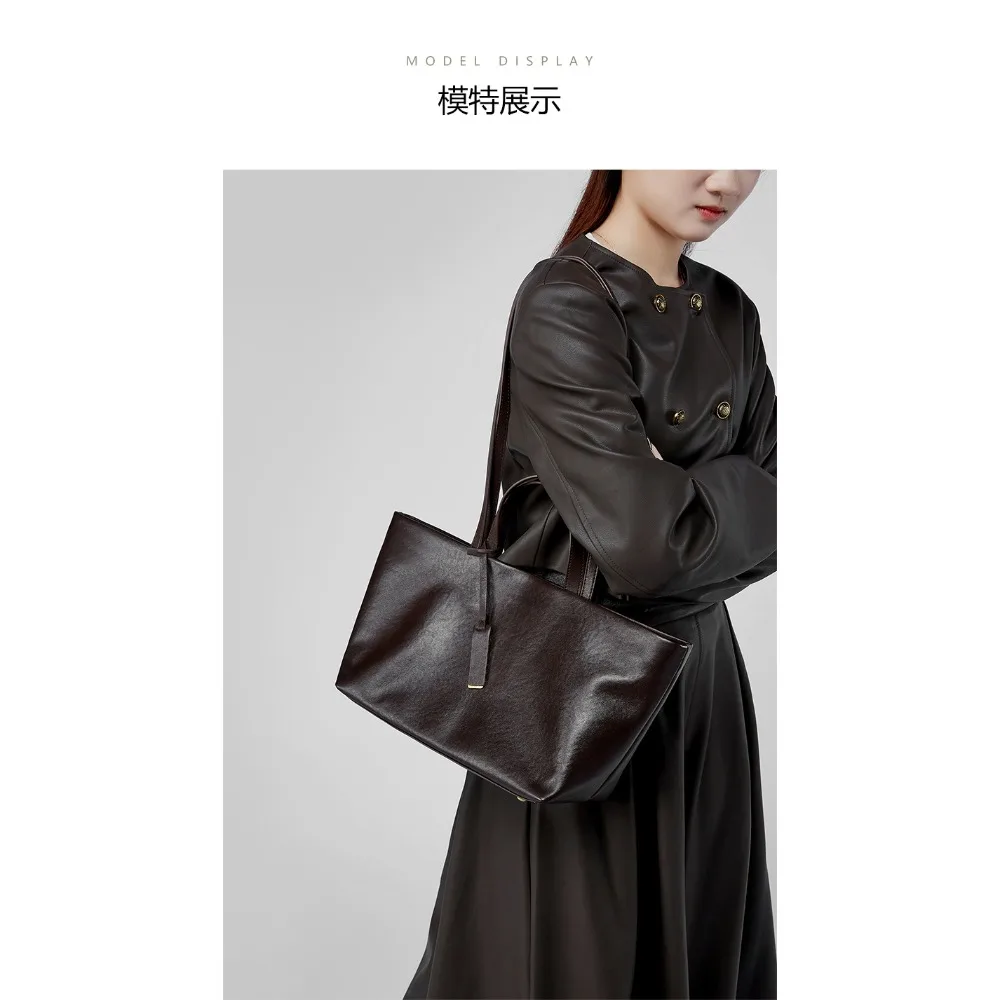 

2025 New Niche Messenger Retro Leather Women Bag Underarm Shoulder Cowhide Tote Bag Soft Leather Large Capacity Casual Versatile