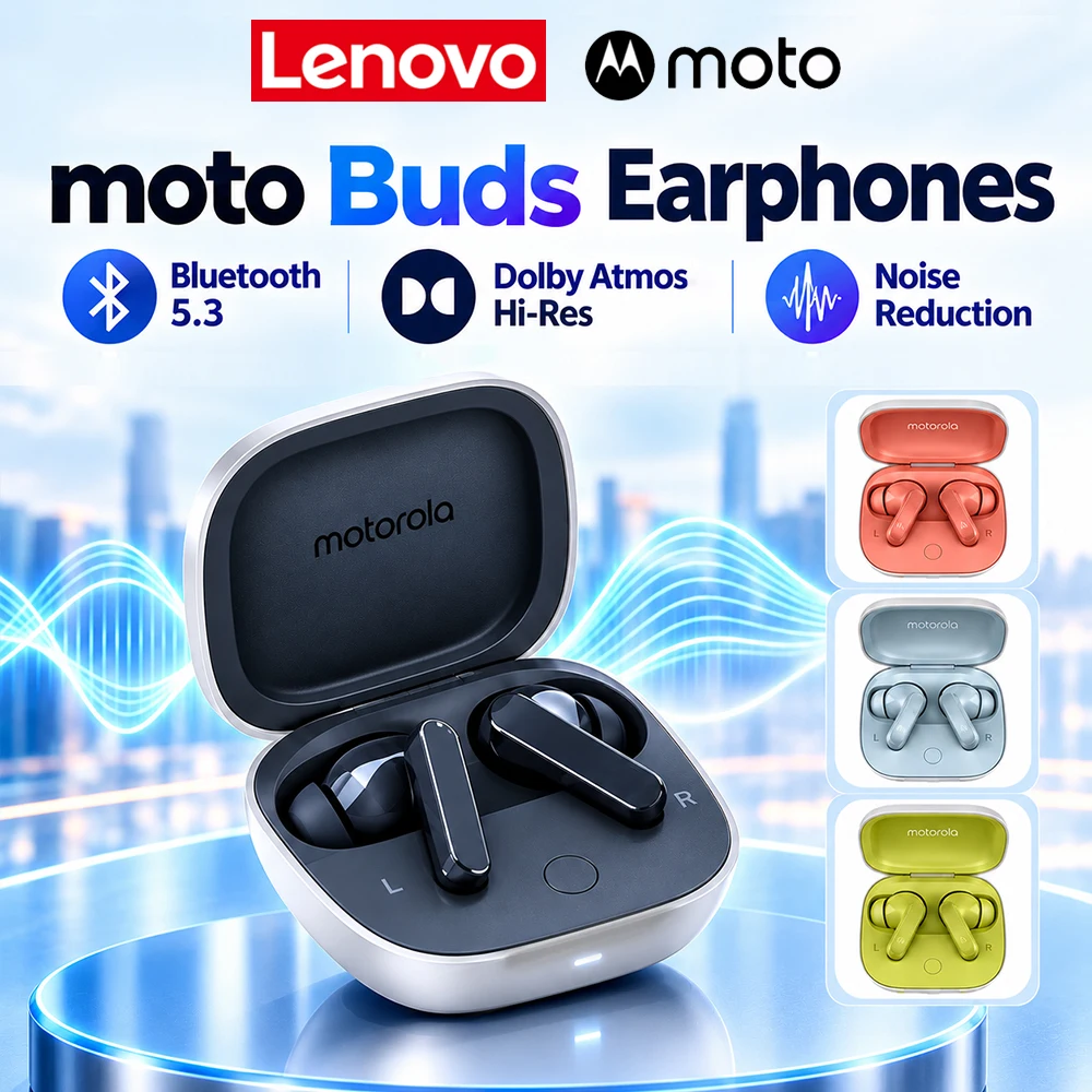 Motorola Wireless moto Buds Earphones Bluetooth 5.3 Earbuds Lenovo Quick Pairing Dolby Atmos Hi-Res Big Battery Noise Reduction