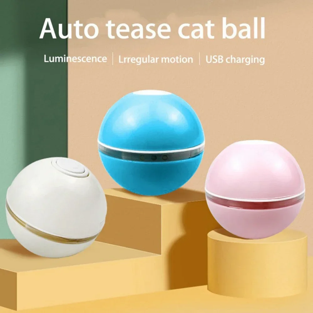 USB Smart Interactive Cat Toy Self Rotating Ball Automatic Rotation Ball Feather Toy LED Magic Roller Ball For Cat Dog Kid