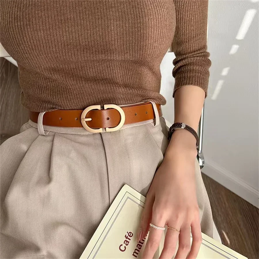 1pc Women\'s belt fashion trend alloy needle buckle shape simple PU leather decorative waistband students daily casual wear