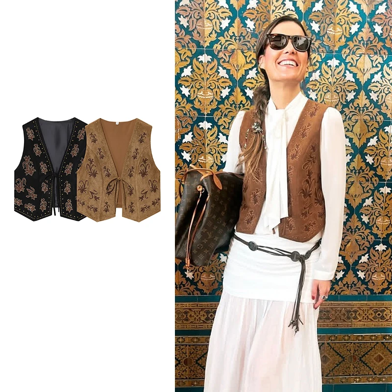 Jackets Vest Spring Women's 2026 New Fashion Retro Embroidery Elegant Women's Jackets Blouse Street Chic Travel Young Coats