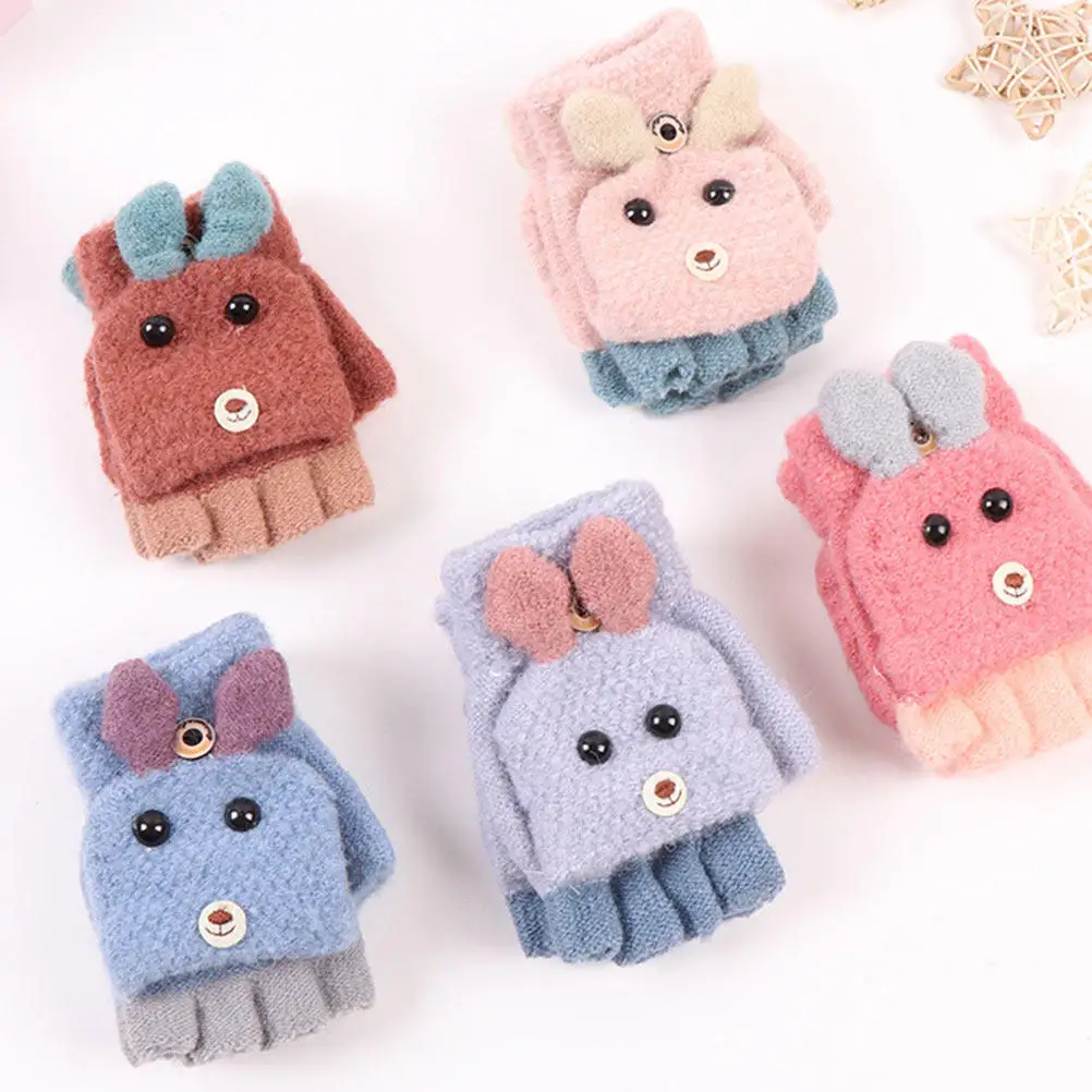 

2 пары детских вязаных перчаток с героями мультфильмов, теплые мягкие перчатки без пальцев для детей, легкая портативная зимняя одежда для рук, разные цвета