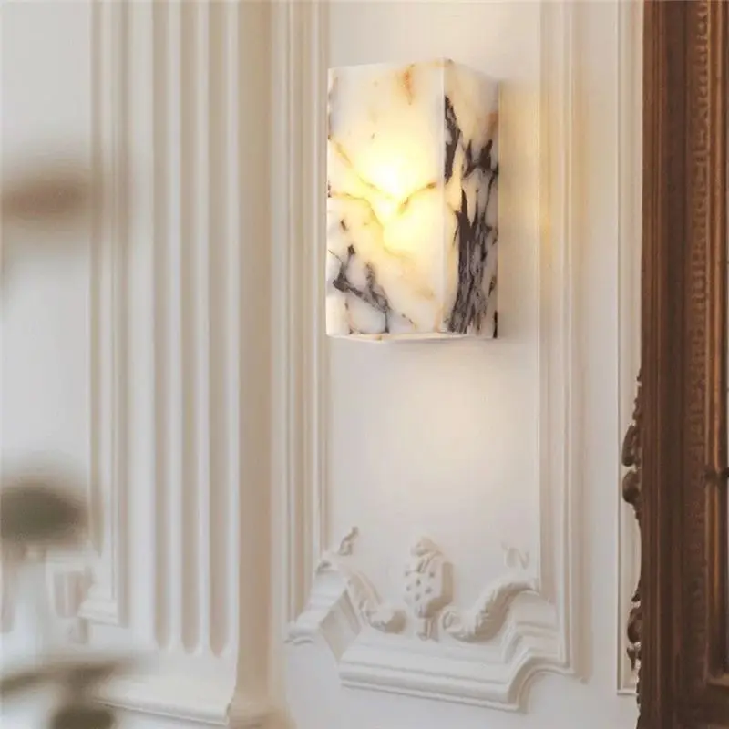 Luxury For Bedroom, Living Room, Bathroom LED Sconce Wall Lamp Black Cuboid Natural Stone High-End Waterproof Design