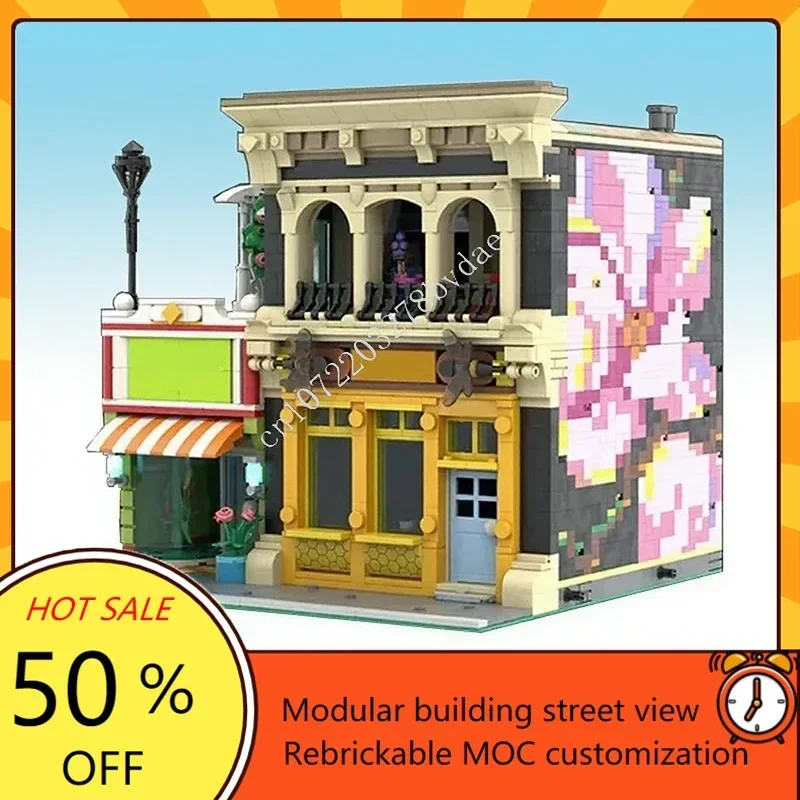 

3922 шт. Медовая сторона жизни и обогревателя, модульная MOC, креативный вид на улицу, индивидуальная головоломка, архитектура, модель «сделай сам», строительный комплект, подарок