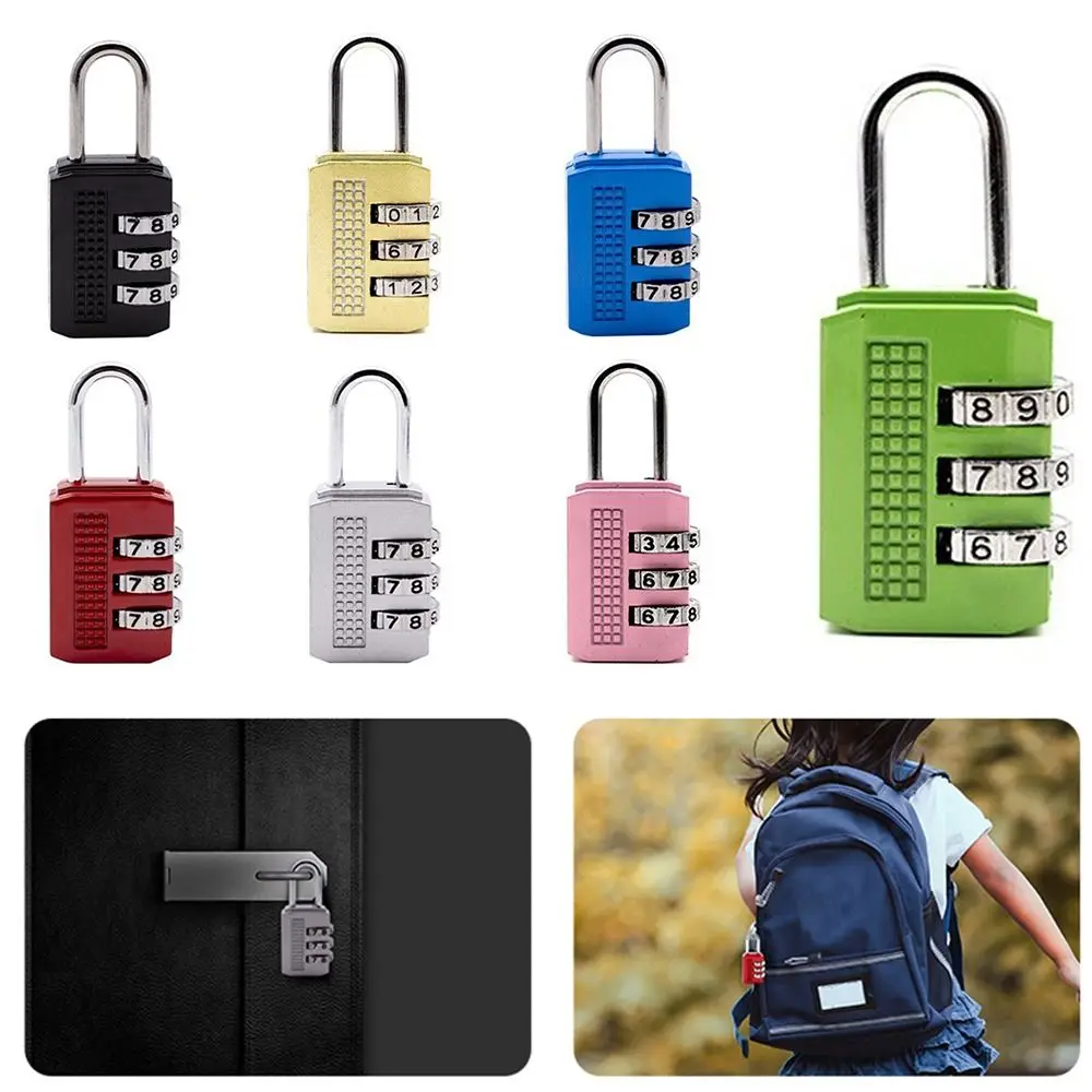 Security Travel 3 Dial Digit Backpack Zipper Lock Dormitory Cabinet  Lock Luggage Padlock Password Lock