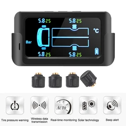 Solar TPMS 4 Sensors Truck Tire Pressure Monitoring System Tyre Diagnostic On Board Computer Trailer Bus Van RV Auto Accessories