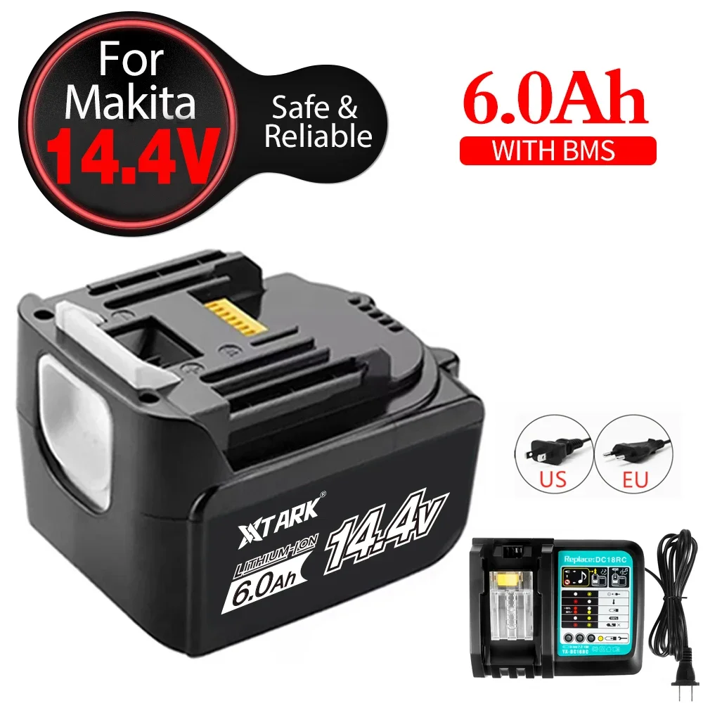 

WIth LED Charger BL1430 Rechargeable Battery 14.4V 6000mAh Lithium Ion for Makita 14v Battery 6Ah BL1440 LXT200 BDF340 TD131D