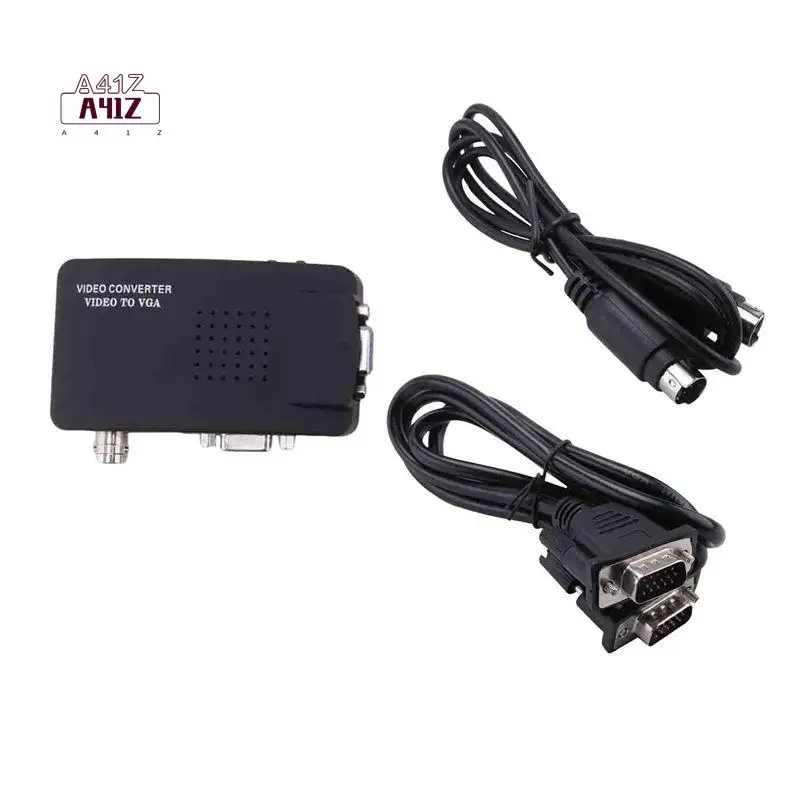 A41Z-Svideo AV To VGA Converter Adapter Composite RCA AV CVBS In VGA Out 1080P For TV To PC Monitor HDTV