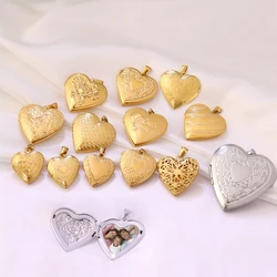 2PCS Stainless Steel Heart Locket Photo Frame Charms Pendant For Jewelry Makings Necklace Memorial Family Image Anniversary Gift