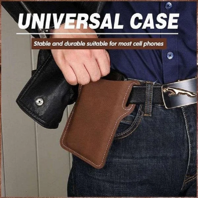 Leather Cell Phone Holster Bag Men Universal Case Waist Bag Sheath with Belt Loop for iPhone Samsung Huawei MI Redmi VIVO OPPO