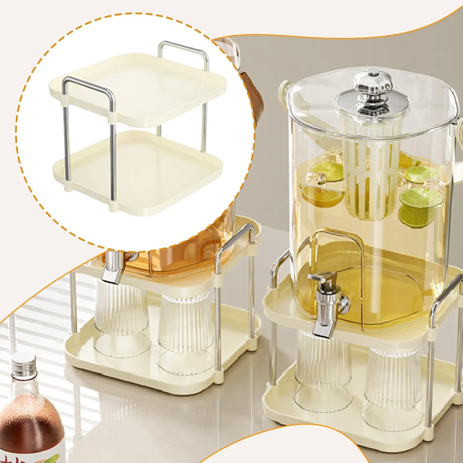 

Beverage Dispenser Stand Multipurpose with Handle Double Layer Cup Mug Organizer for Table Bedroom Apartments Restaurant Party