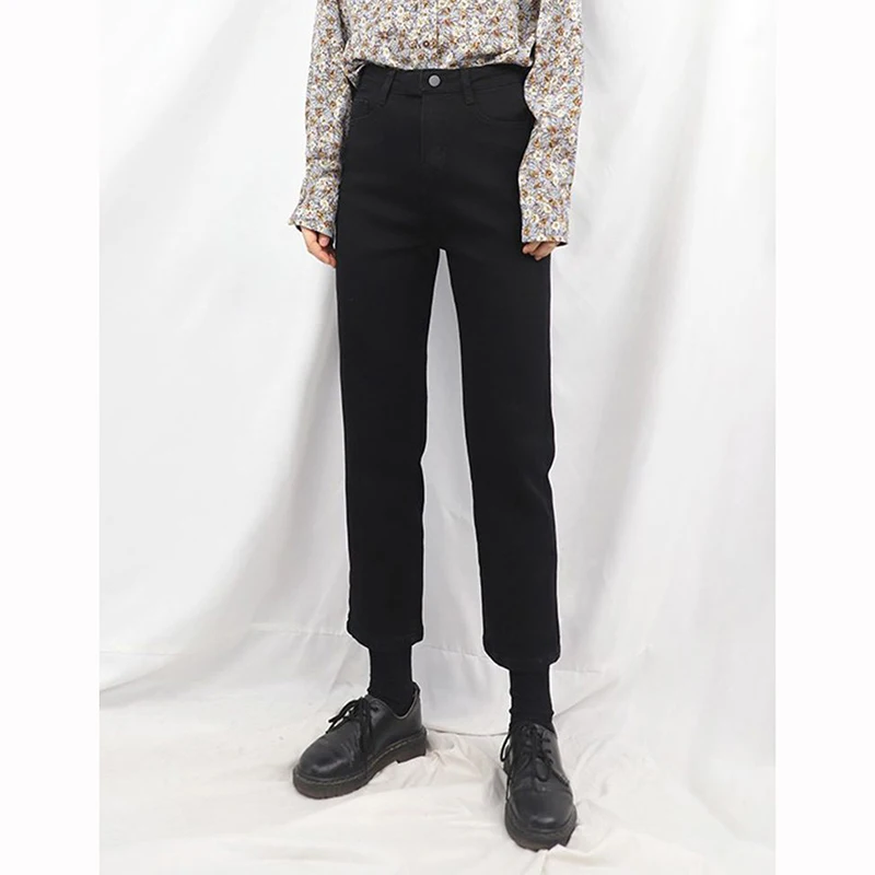 

New Lady High Waist Black Stretch Jeans Girls Classic Fashion Straight Leg Pants Hot Sale Female Solid Denim Trousers