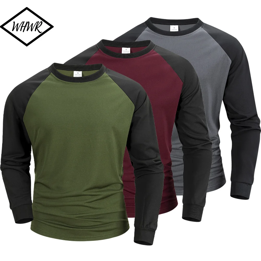 Herren-T-Shirts mit O-Ausschnitt, langen Ärmeln, lässigen Raglanärmeln, farblich abgestimmt, für Herren, Frühling, Basic-T-Shirt, Oberteil, Herrenbekleidung