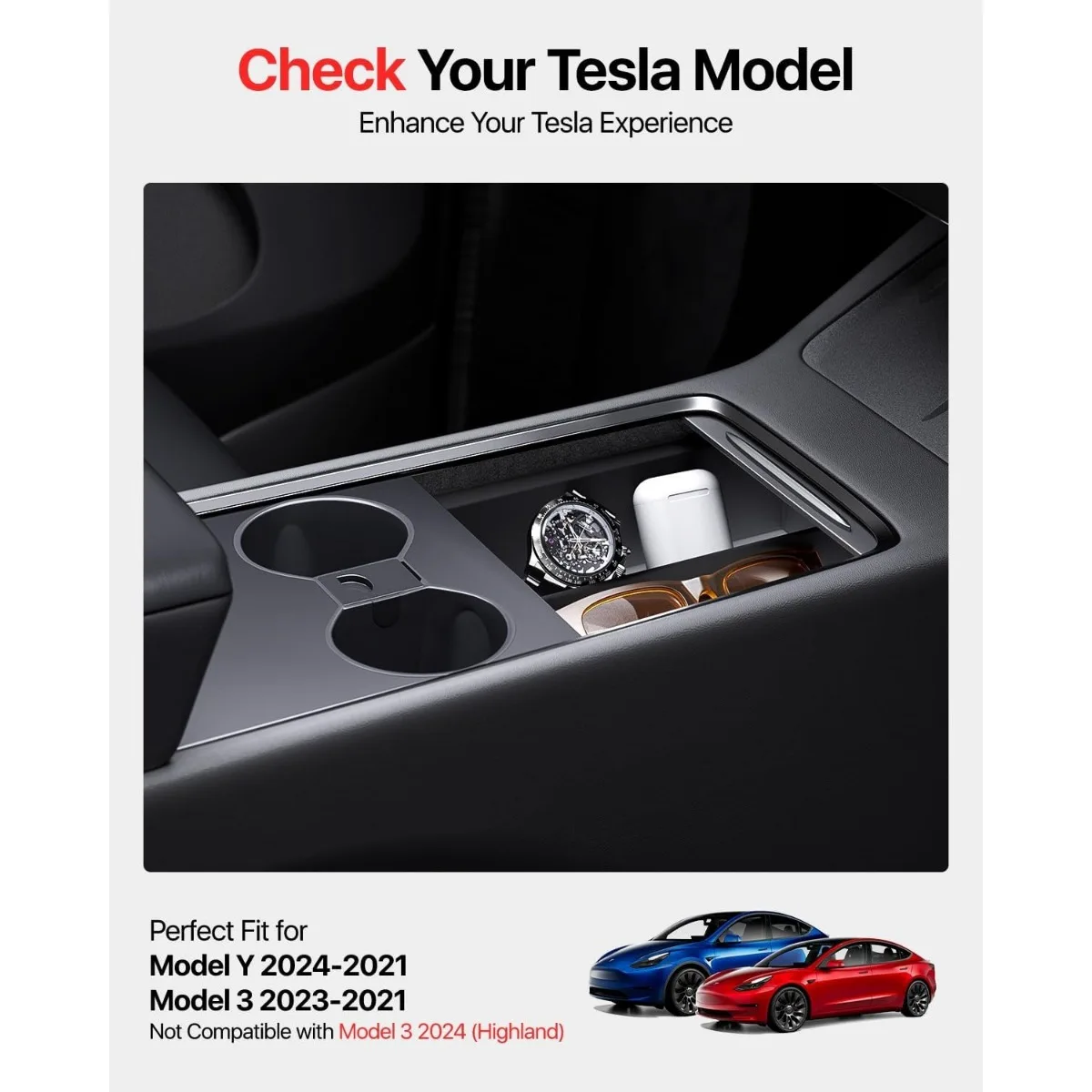 Center Console Organizer Tray for Model Y 2024-2021 /Model 3 2023-2021 [Not for Model 3 2024]