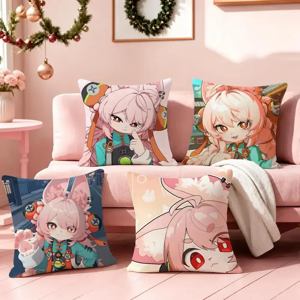 Zhao-Zenless Zone Zero Rabbit Cushion Cover Soft Fluffy Short Plush Decorative Throw Cushion Case for Sofa Home Decoration