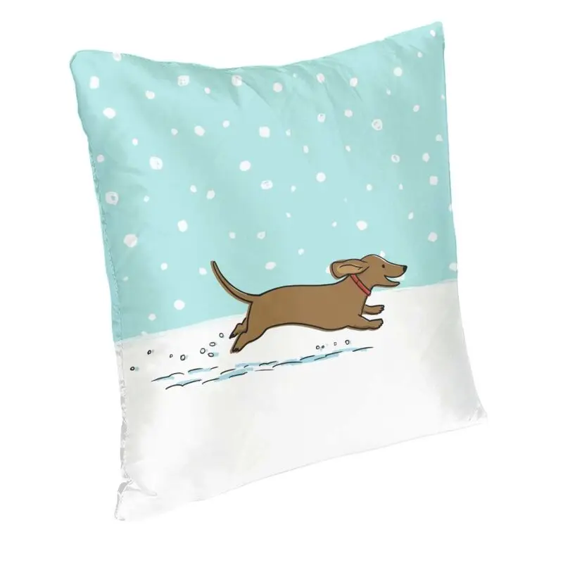 Happy Holiday Snow Dachshund Cushion Cover 45x45cm Home Decorative 3D Printing Cute Wiener Dog Throw Pillow Case for Living Room