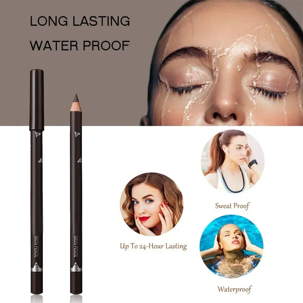 Lápiz de cejas resistente al agua, 6/12 Uds., Color fácil, Natural, negro, marrón, lápiz de maquillaje de ojos, cosmético para principiantes, herramientas de belleza para cejas