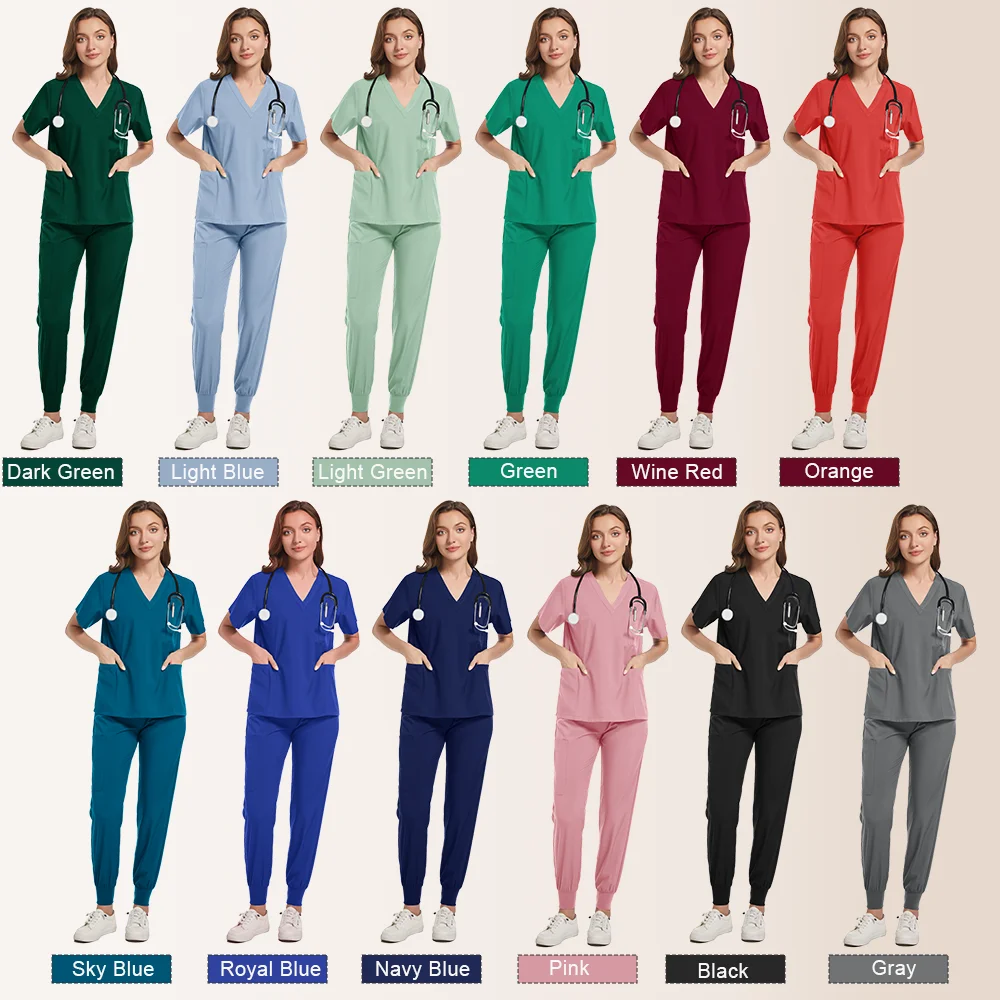 ドクタースーツ高品質制服医療ナース制服スクラブセット女性と男性のモダンな V ネックトップパンツ病院作業服