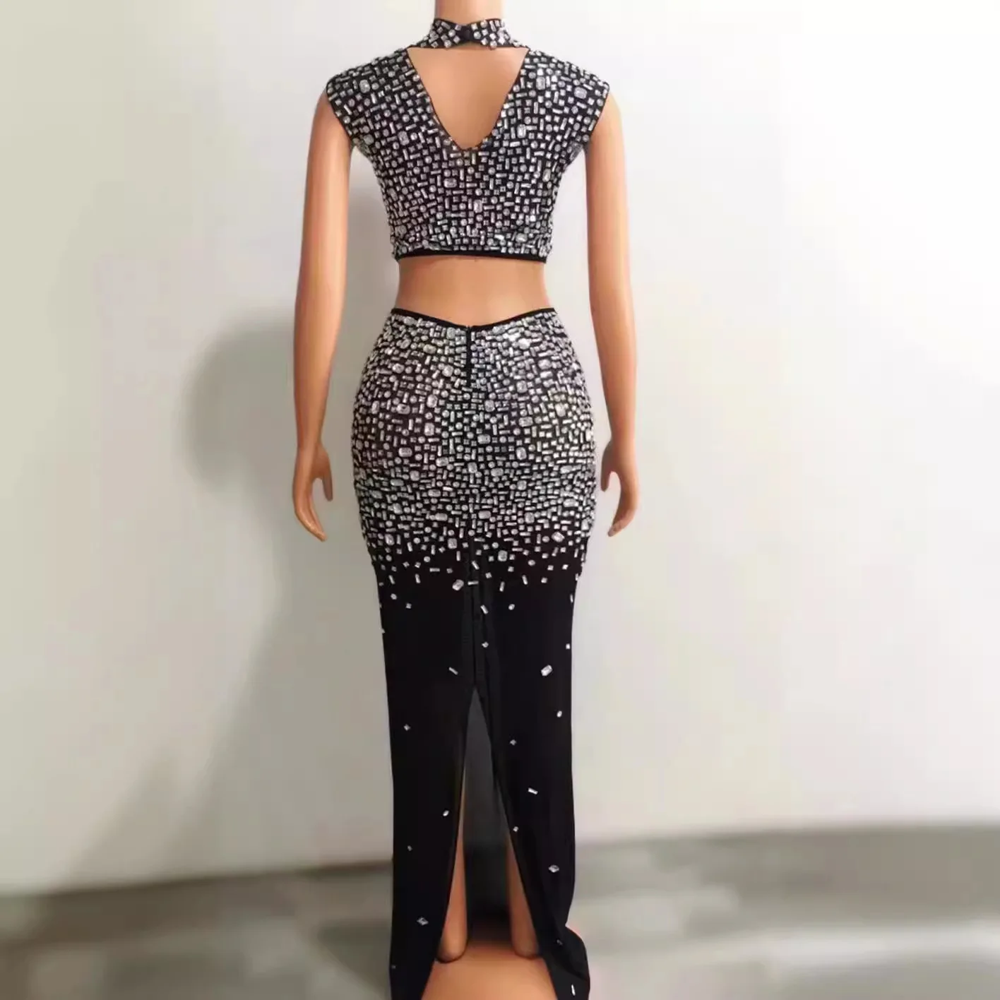 เพชรชุดวันเกิดเสื้อผ้าเสื้อผ้าผู้หญิง Rhinestone ตาข่ายปาร์ตี้ Hollow Elegant ชุดผู้หญิงเสื้อผ้า 2 ชิ้นชุดเซ็กซี่