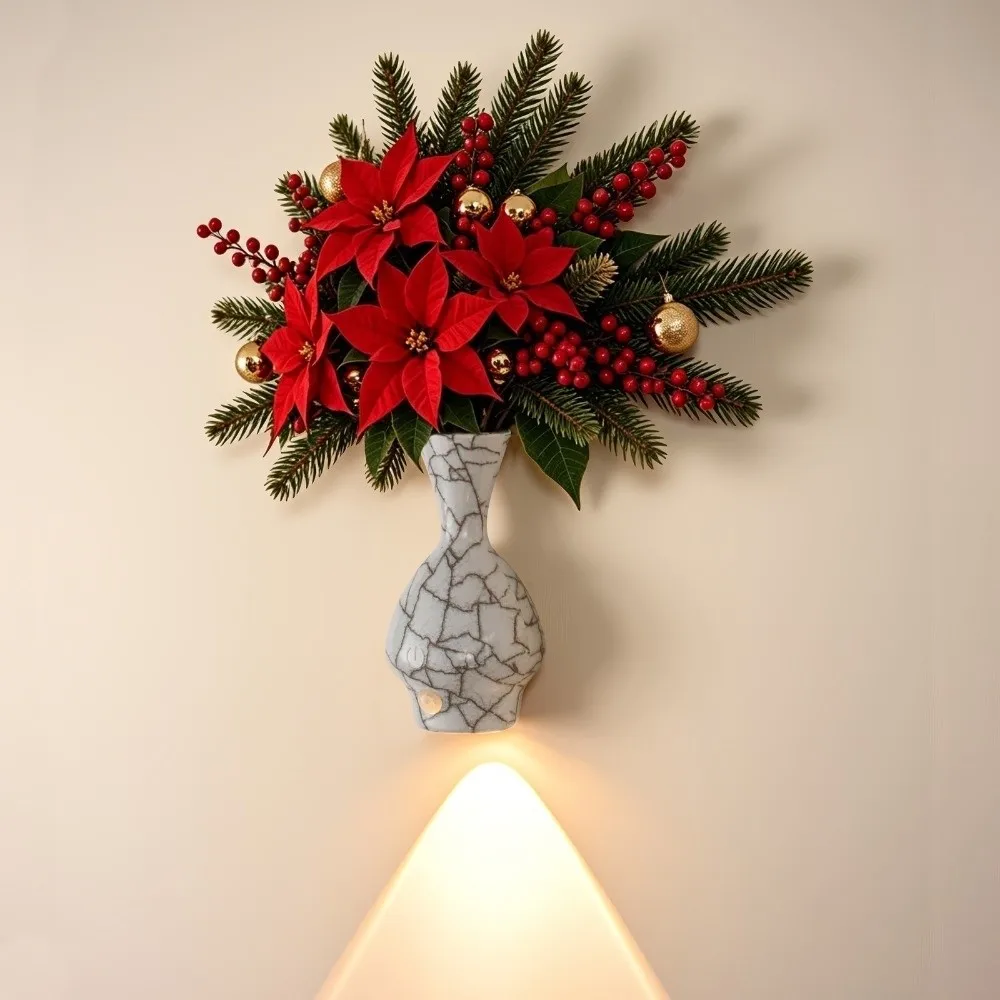 Christmas LED Motion Sensor Wall Lamp Touch-Controlled Motion Activation Vase Shape Night Light USB Rechargeable No Drilling