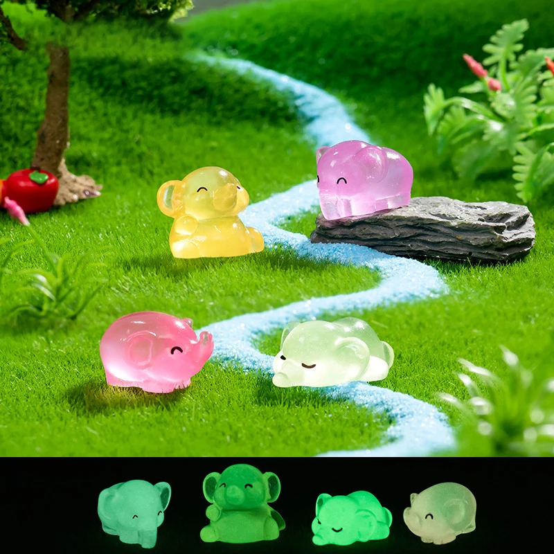 1PC Luminous Miniatures Elephant Doll Ornament Mini Moss Microlandscape Decoration Cute Animals DIY Accessories