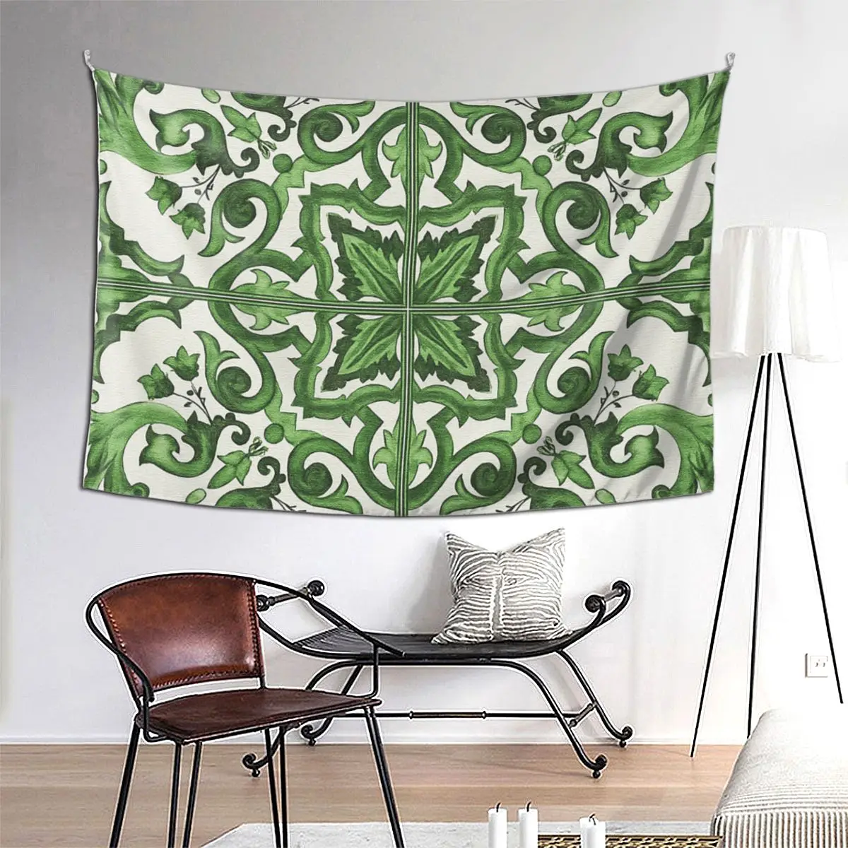 

Зеленый декоративный цветочный средиземноморский сицилийский гобелен из плитки, забавный настенный эстетический домашний гобелен для гостиной, общежития