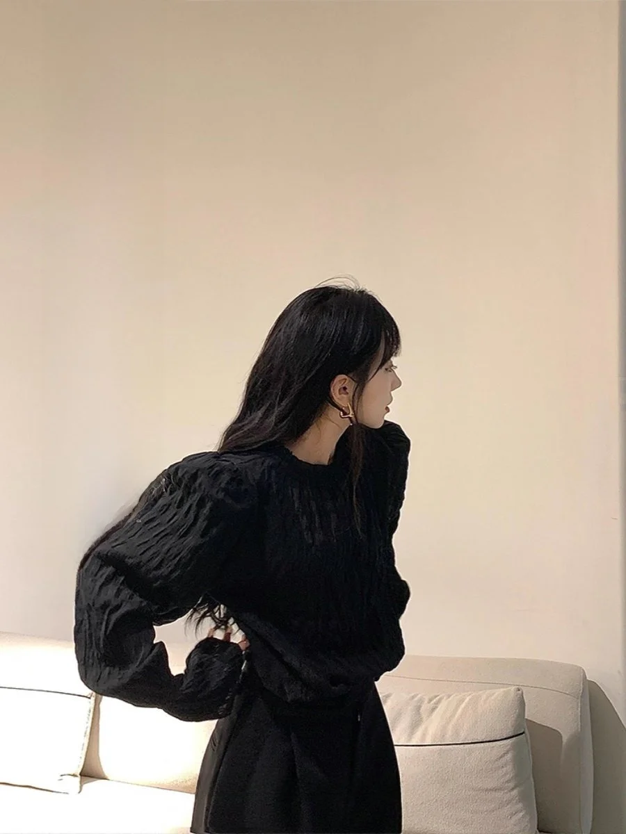 

Женская блузка Ele Bla Long Sve свободного кроя, стройнящая фигуру, с эффектом премиум-класса, повседневная, с эффектом похудения, дизайнерская модель.