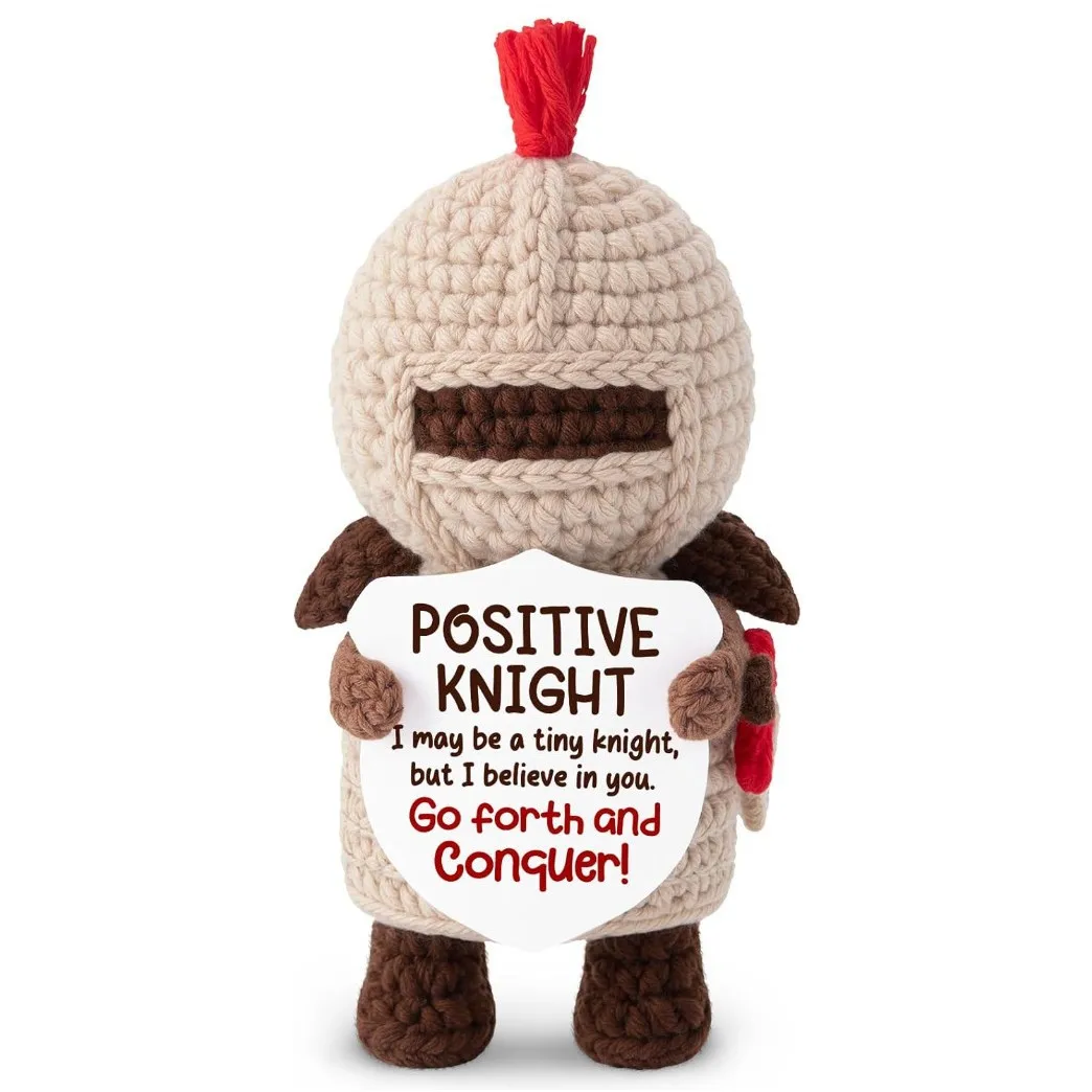 Hand Knitted Plush Knight Doll Pendant Handmade Crochet Warrior Figurine Ornament Holiday Desktop Decor Creative Souvenir Gift