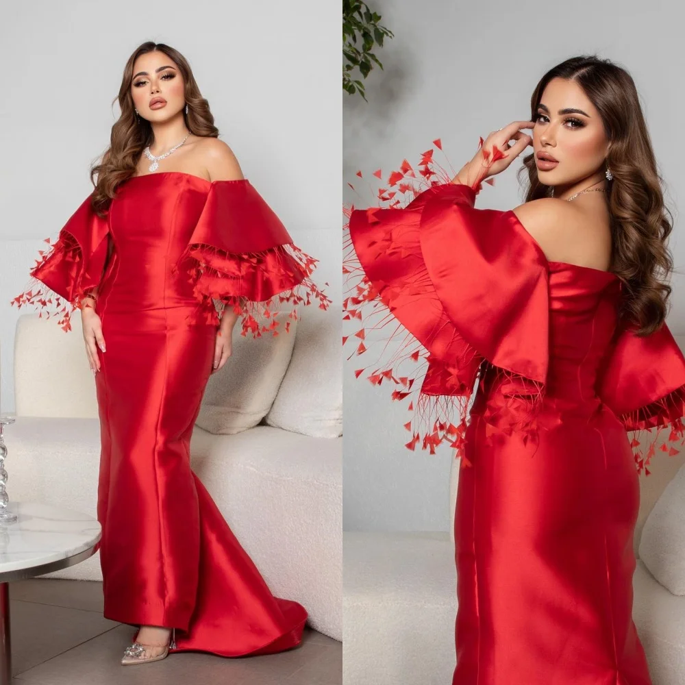 

Retro Off-the-shoulder Mermaid Evening Dresses Layered Satin Formal Occasion Gownفساتين سهرة فساتين quinceanera فستان