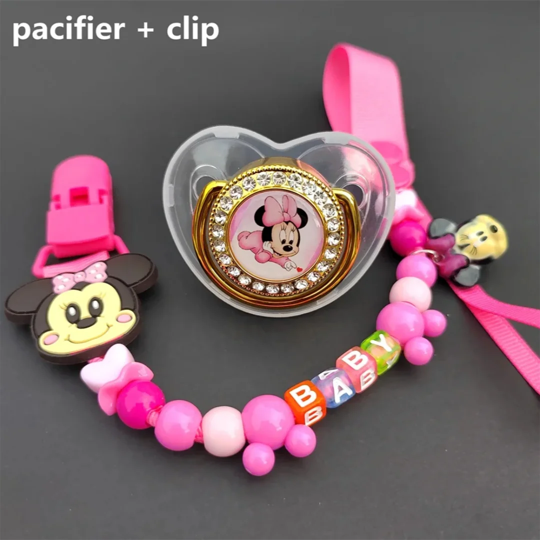 Name Custom Baby Pacifier Chain Clip Pink Baby Luxury Pacifier Silicone Nipple Baby Shower Gift chupetero personalizado nombre