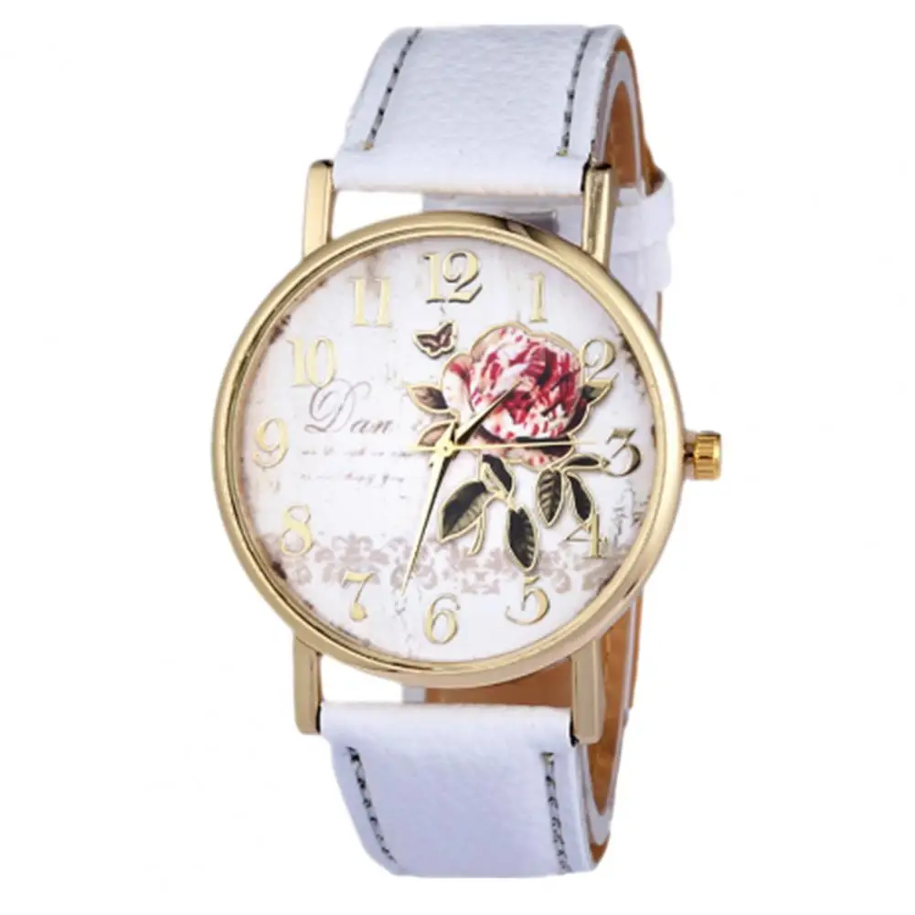 

Women's Watch Fashion Women Watch Rose Pattern Classic Round Dial Faux Leather Strap Wrist Watch Birthday Gift