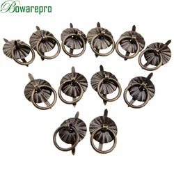 12pcs Mini Vintage Bronze Handle Jewelry Wine Gift Box Handle Pull Wooden Case Knob Round Ring Drawer Kitchen Cabinet Fittings
