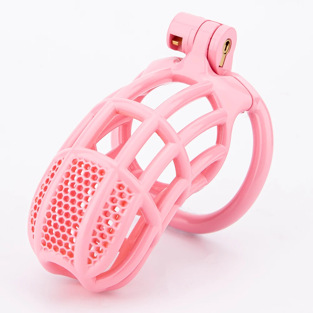 5 Sizes Honeycomb Pink Male Chastity Cage 3D Printing Lightweight Penis Cock Cage Lock With 4 Base Ring BDSM Sex Toys For Men