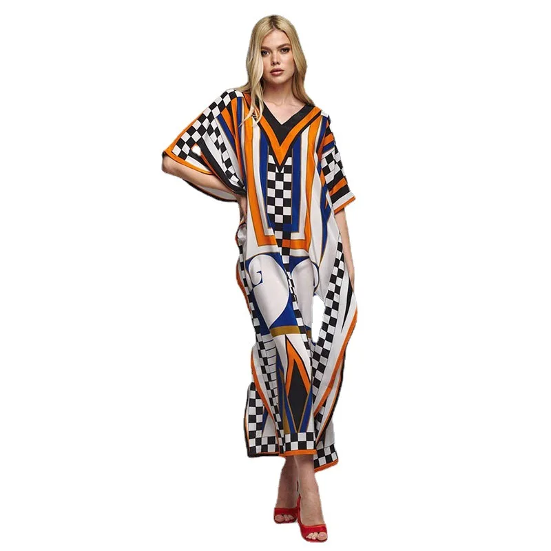 جديد هندسي طباعة المرأة شاطئ الستر بيكيني التستر الصيف شاطئ فستان تونك حجم كبير ملابس الشاطئ الغطاء