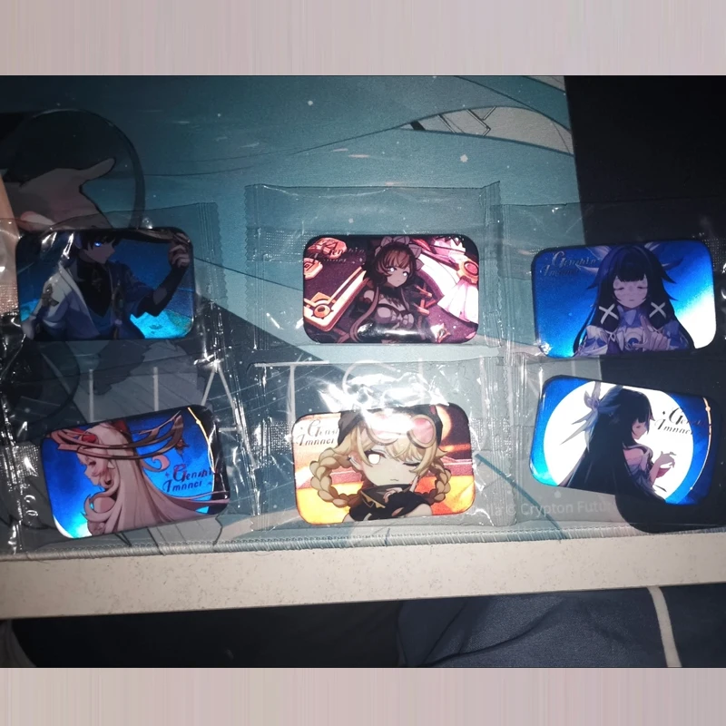 Columbina Can Badge Set Of 6 Rectangular Holographic Reflective Pin Collector Showcase Shelf Otaku Room Decor