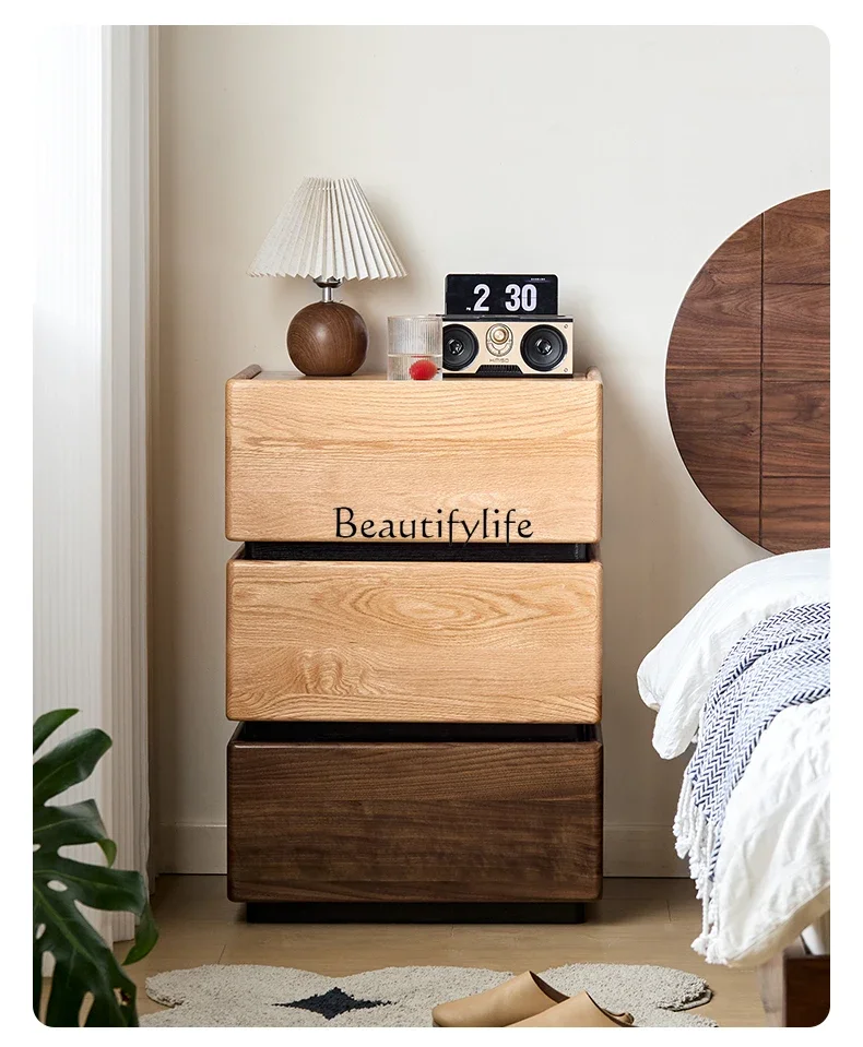 yj7  All solid wood chest, free combination cabinet, oak stackable household bedside table