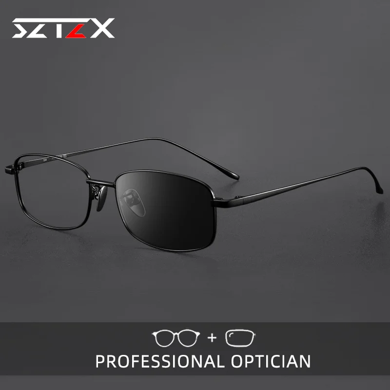 

SZTZX Ultra Light Titanium Anti Blue Light Glasses Men's Small Box Reading Glasses Prescription Optical Photochromic Eyeglasses