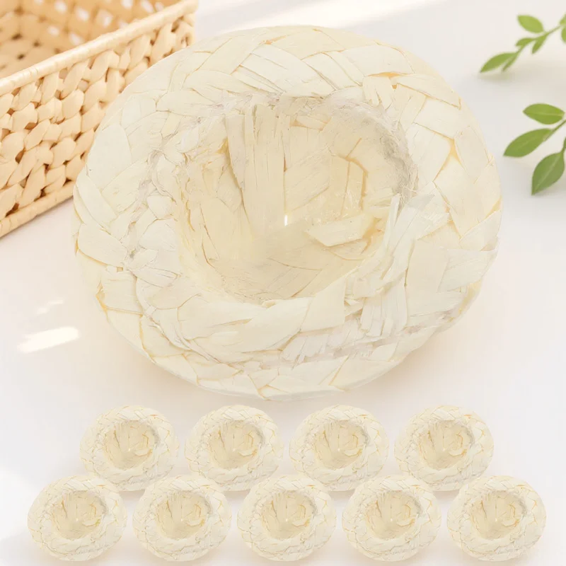 10Pcs Mini Straw Hats Miniature Decorative Hats for Crafts DIY Hair Accessories Party Supplies Home Decor Woven Hat Ornament