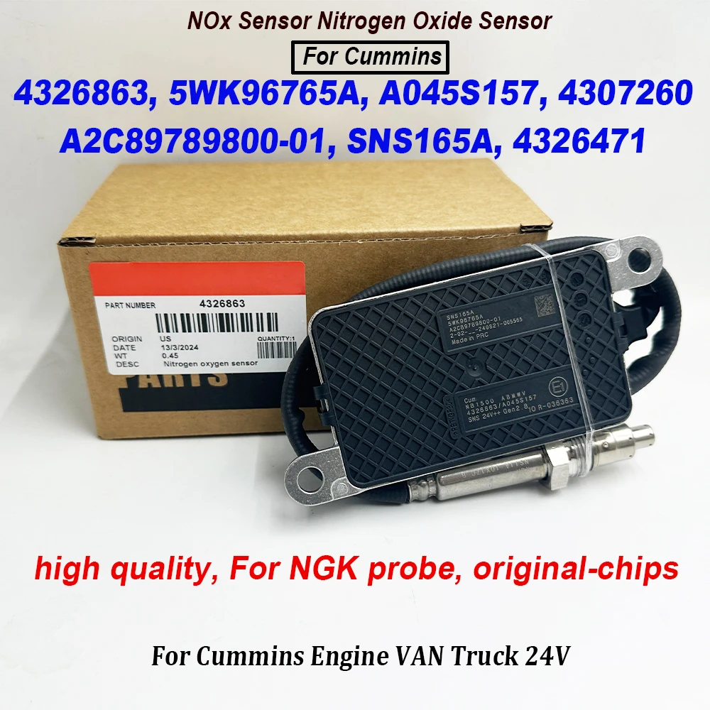 NOX Sensor For NGK Probe 5WK96765A 4326863 High Quality Chip 4326471 4307260 5WK96765B A2C89789800-01 For Cummins Truck 24V