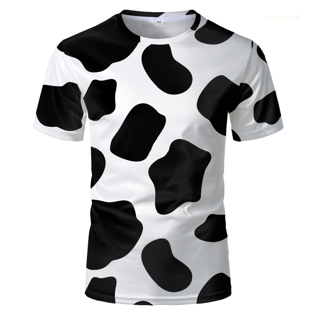 Summer Men\'s Clothing, Fun 3D Printed Cow Pattern Breathable Personality Men\'s T-shirt, Cute Crew-neck Children\'s Tops Harajuku