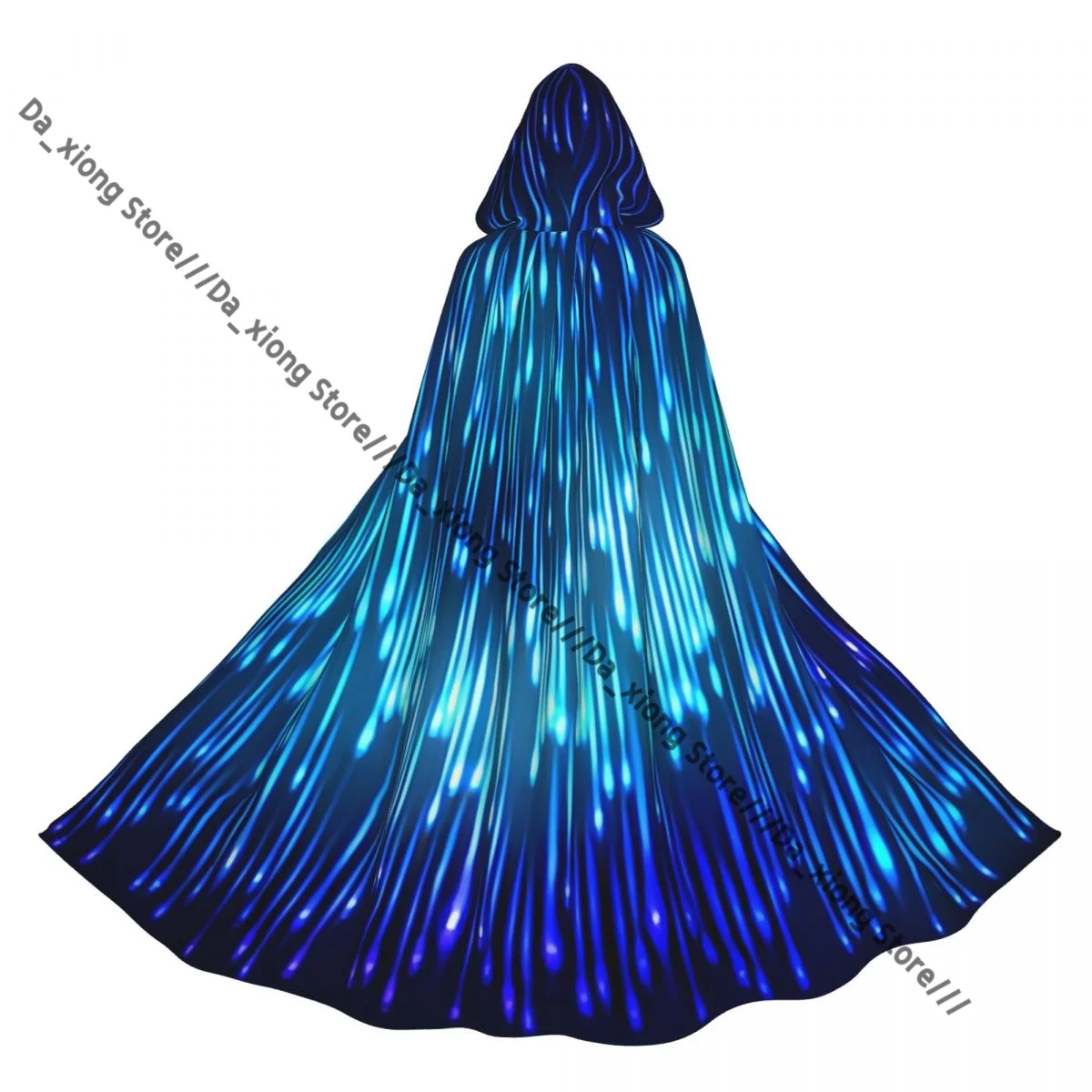 Lluvia cósmica abstracta sobre fondo borroso azul capa de bruja disfraz de Cosplay con capucha capa larga de fiesta para adultos de Halloween