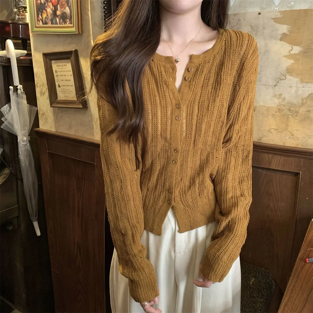 Hollow Temperament Long-sleeved Knitted Cardigan Jacket Design New Loose and Thin Knitted Sweater Top Sweater 4