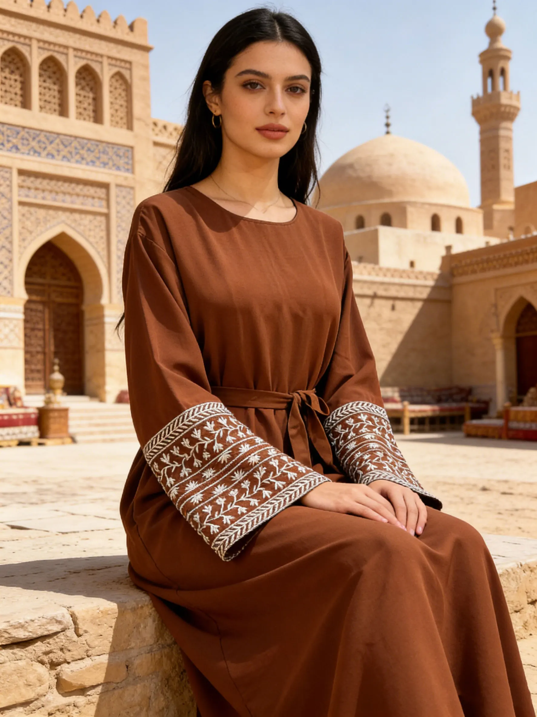 Nuovo modesto ricamato con cintura pullover Abaya Maxi abito da donna musulmano egiziano caftano Ramadan Jalabiya Islam abiti arabi sauditi