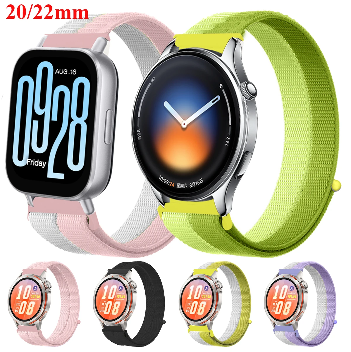 20mm 22mm Nylon-Schlaufenarmband für Redmi Watch 5 Active/5 Lite, atmungsaktives Sportarmband für Xiaomi Watch 2 Pro/Watch 5/S5/S4/S3/S2/S1
