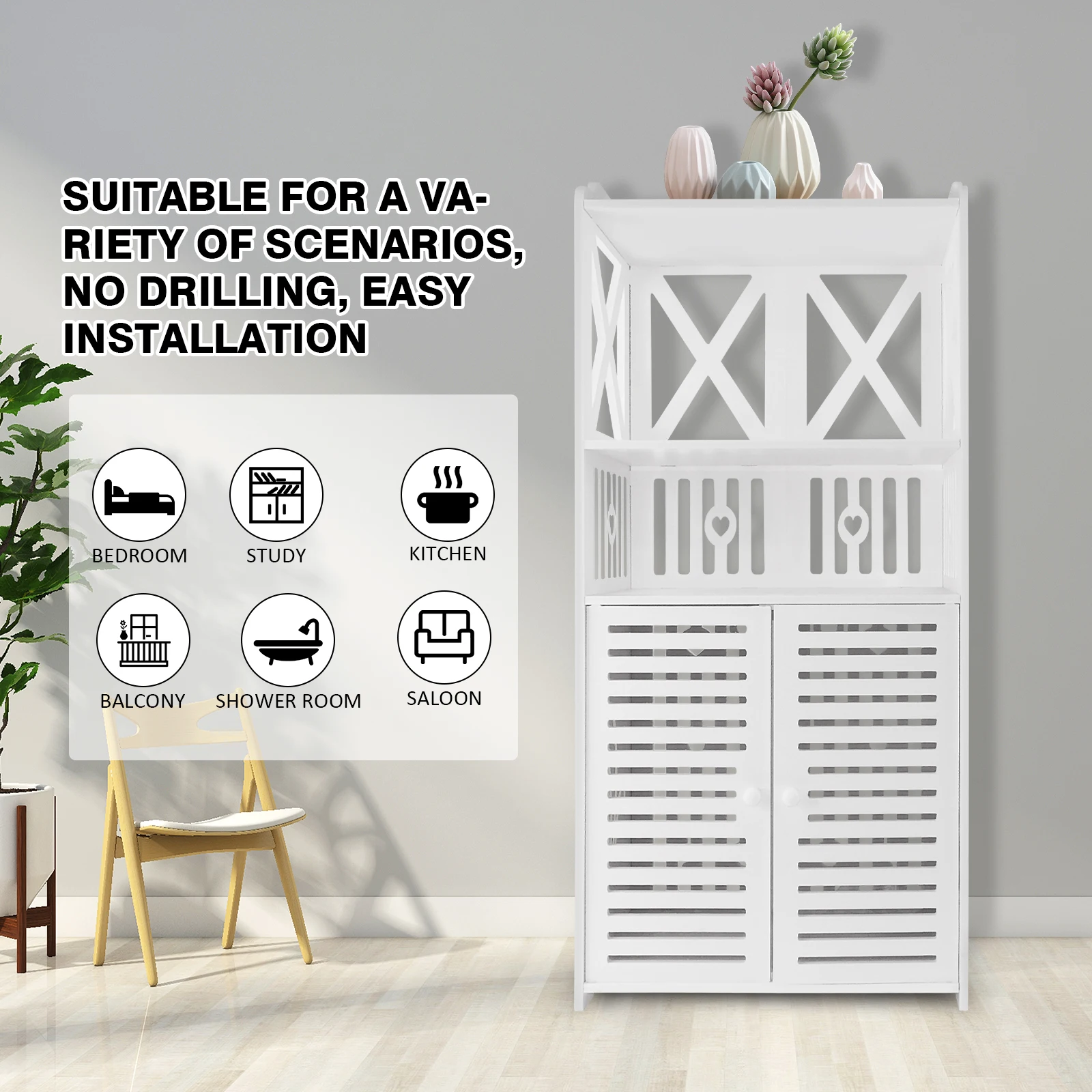 Badezimmer bodens chrank, wasserdichte freistehende Badezimmer aufbewahrung einheit mit täglicher Schicht und Schrank doppeltür, 3-stufiges PVC