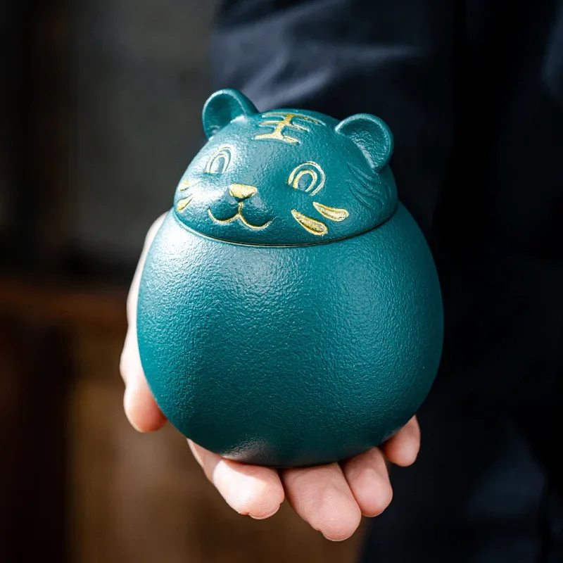 230ML Tea Storage Jar Cute Pets Gradient Color Ceramics Jar Cat Tea Can Moisture Proof Household for Candy Sealed Storage Box