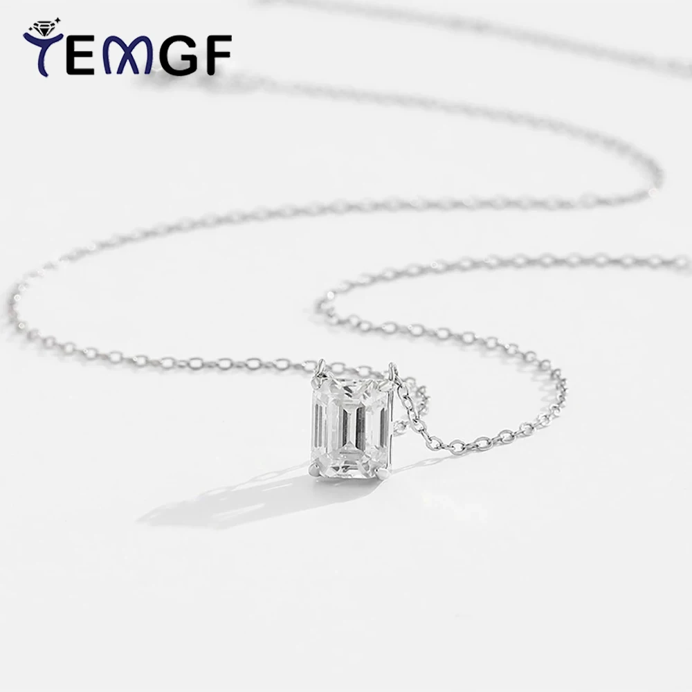 

TEMGF 2CT Emerald Moissanite Necklace GRA Certification S925 Sterling Silver Fine Jewelry for Women Girls Simple Fashion Item