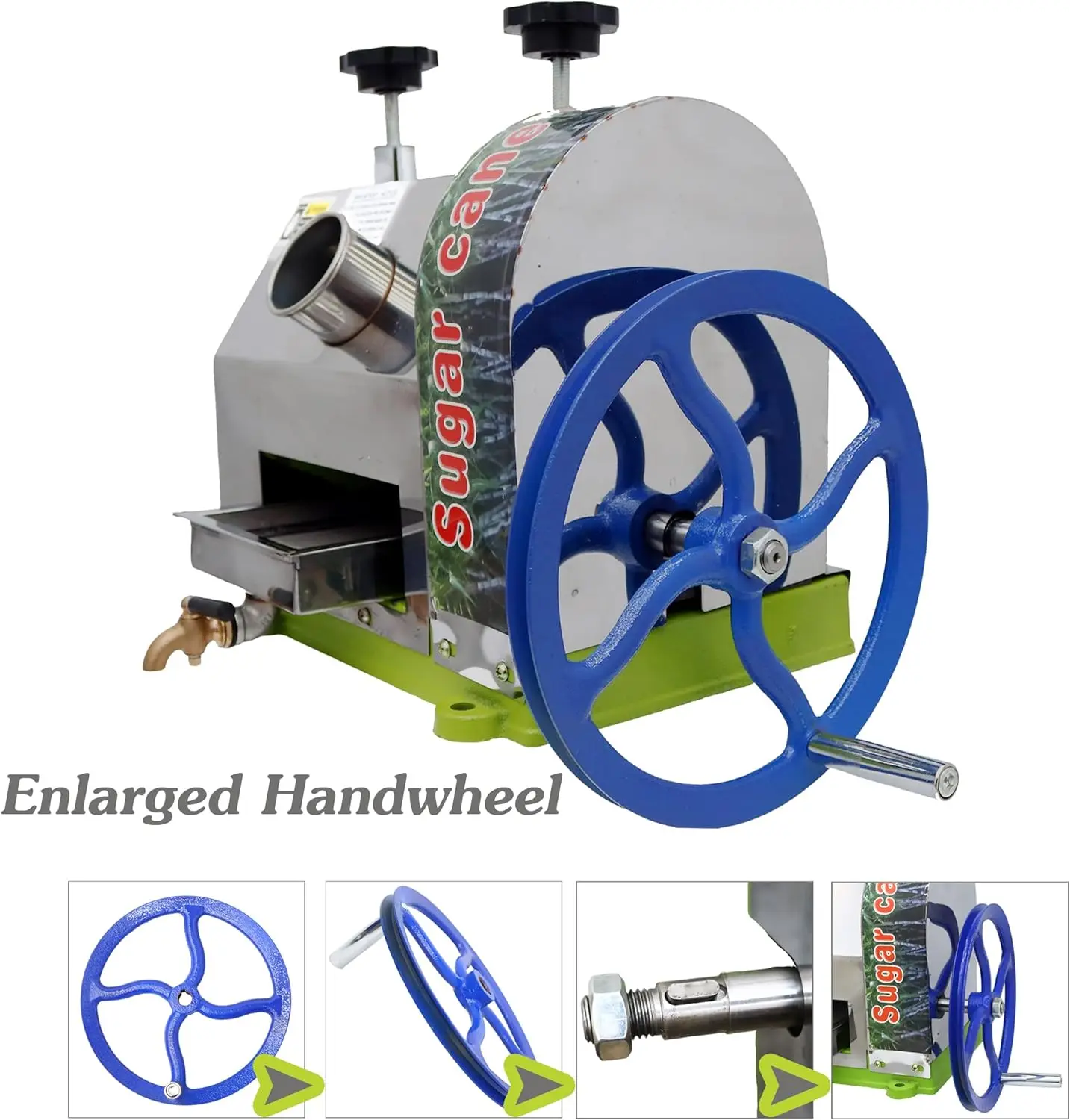 Exprimidor Manual de caña de azúcar, exprimidor comercial de prensa de caña de azúcar con 2 cuchillos, carcasa de acero inoxidable